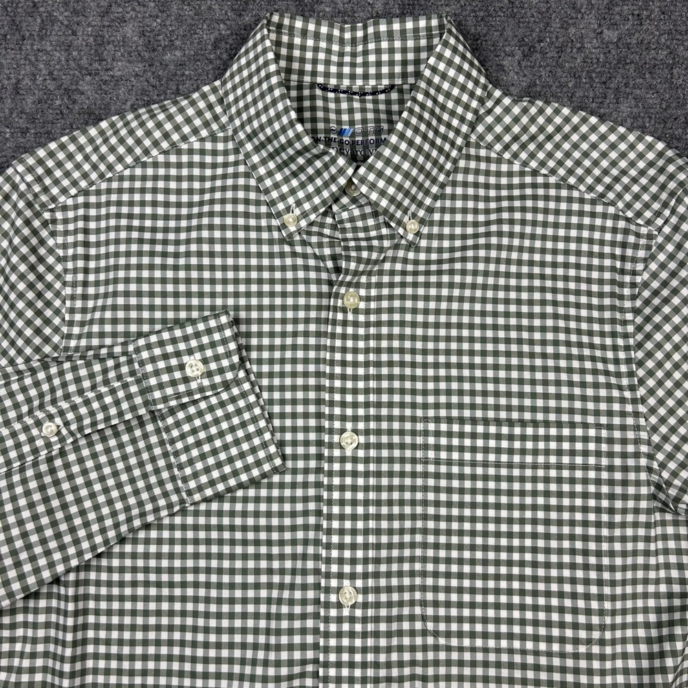 Vineyard Vines Performance Shirt Mens S Green Gingham On-The-Go brrr Stretch